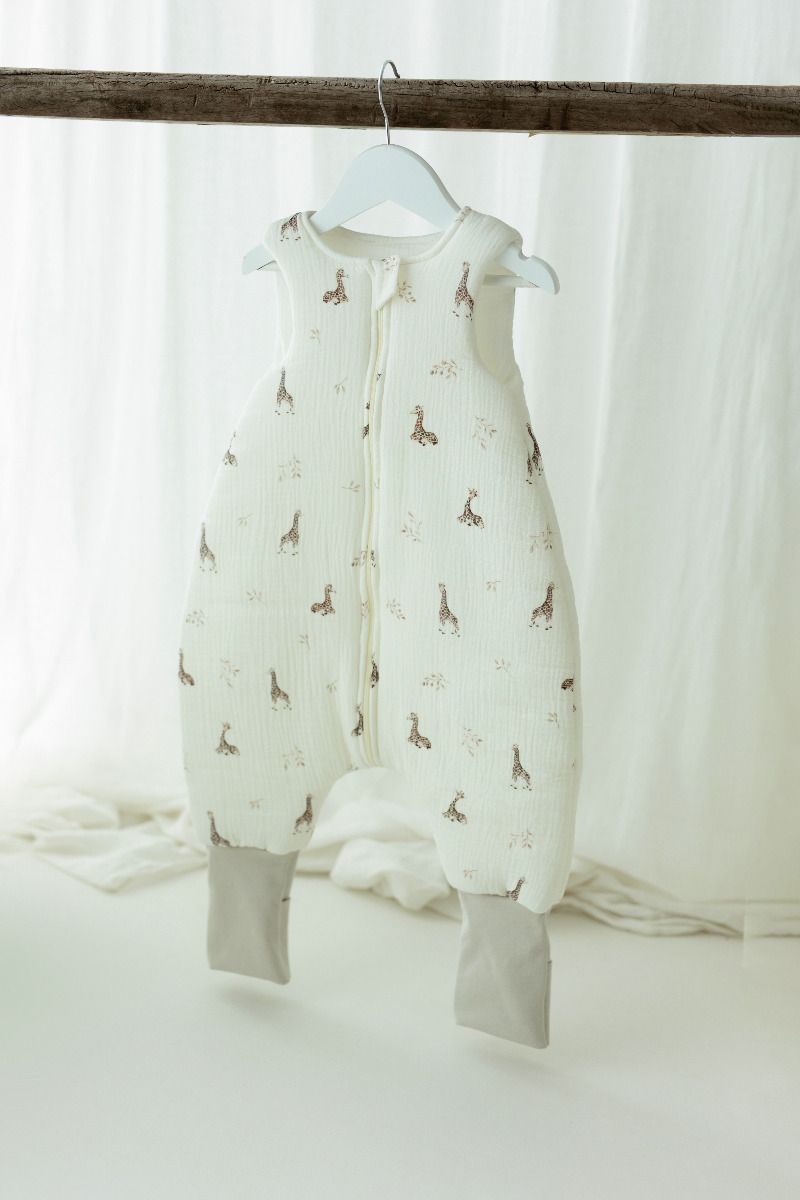 Organic cotton muslin baby sleeping bag with legs 1 - 3 years 2.5 TOG - giraffes