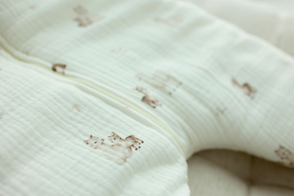 Organic cotton muslin baby sleeping bag with legs 1 - 3 years 2.5 TOG - alpacas