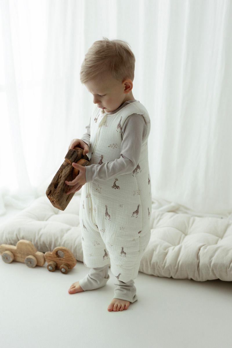 Organic cotton muslin baby sleeping bag with legs 1 - 3 years 2.5 TOG - alpacas