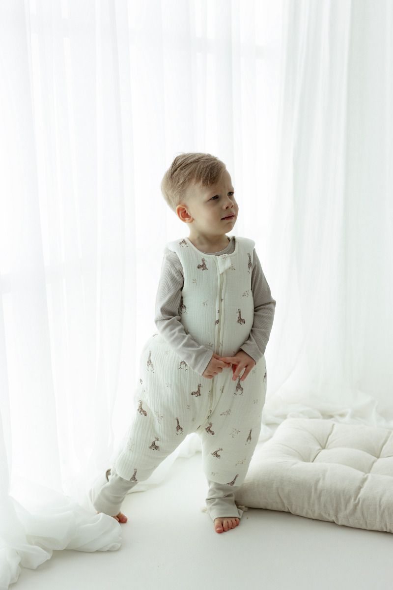 Organic cotton muslin baby sleeping bag with legs 1 - 3 years 2.5 TOG - alpacas