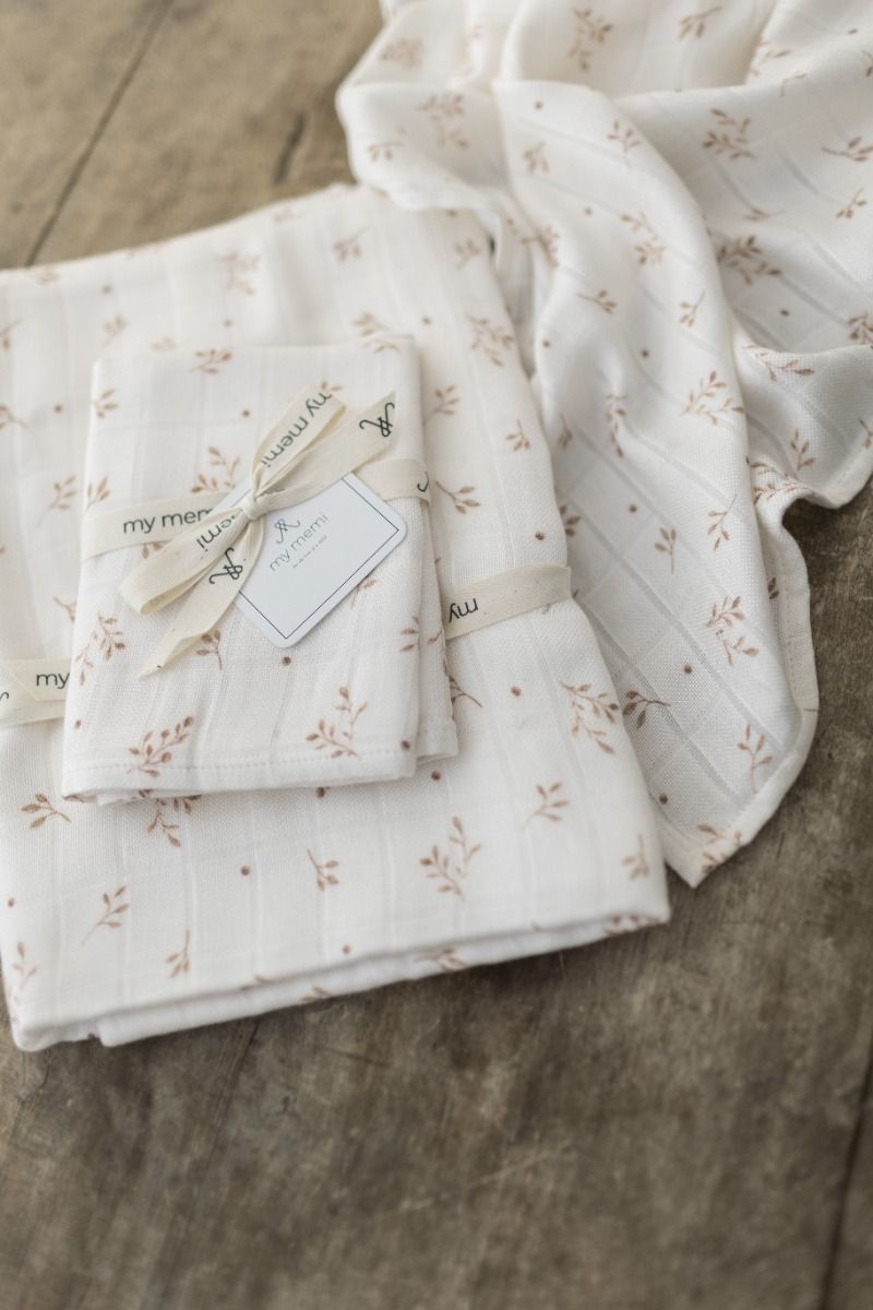 Bamboo muslin swaddle 120x120 - twigs - MY MEMI
