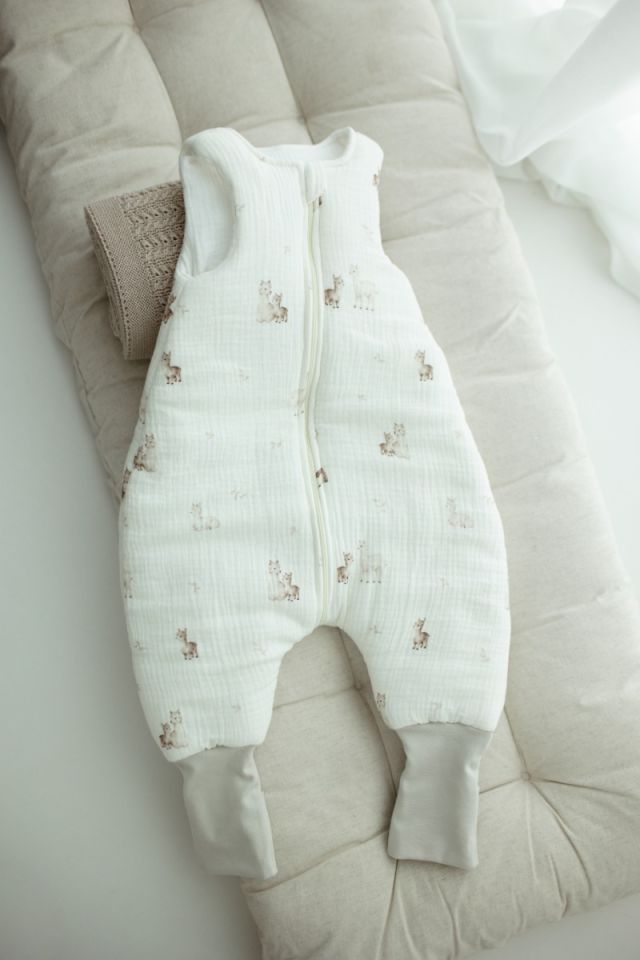 Organic cotton muslin baby sleeping bag with legs 1 - 3 years 2.5 TOG - alpacas