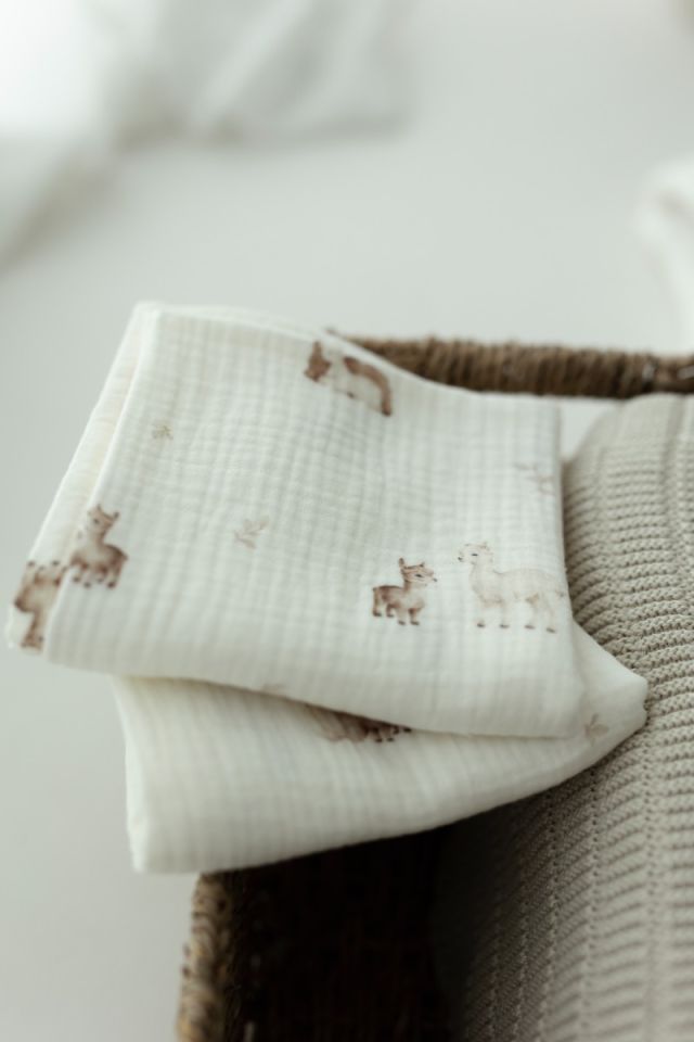 Otulacz muślinowy z bawełny organicznej 100x100 - alpacas