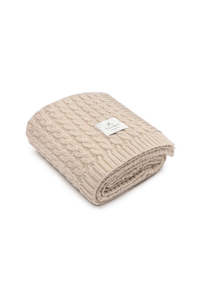 Warm blanket of 100% merino wool warm beige - premium collection