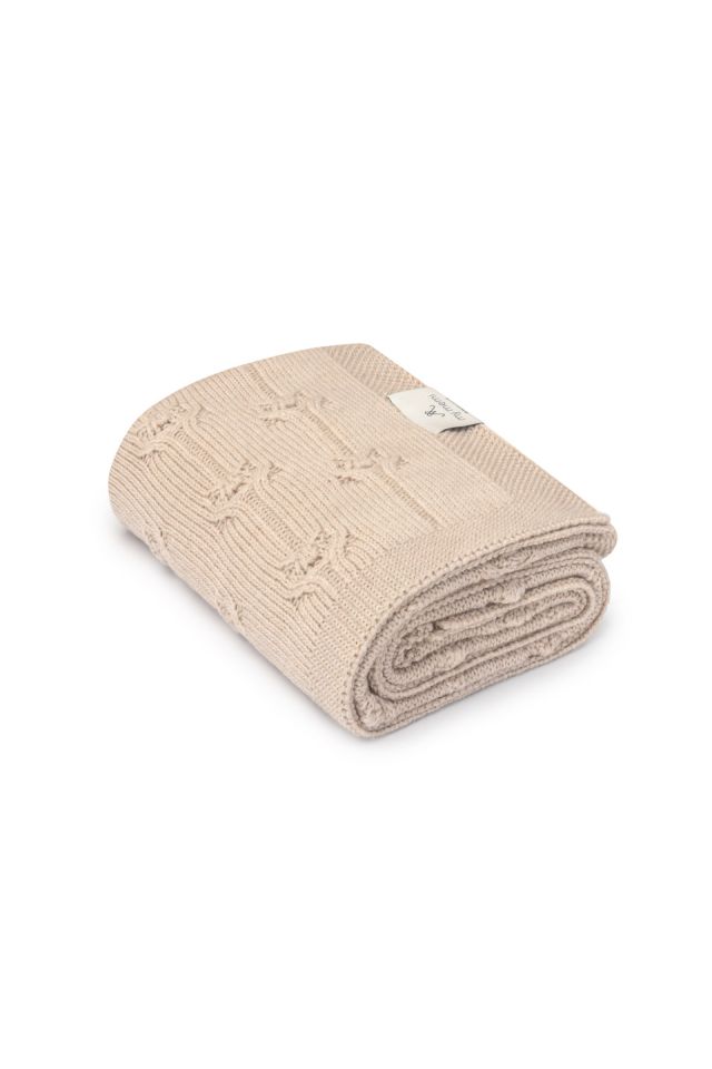 100% Natural Merino Wool Blanket Warm Beige Floral - Premium Collection