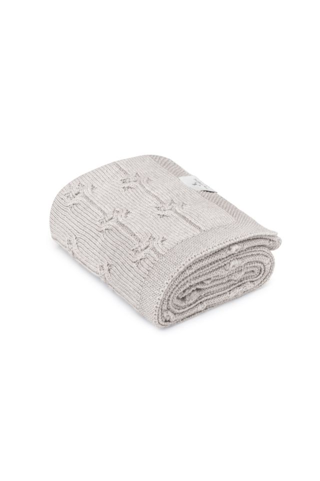 100% Natural Merino Wool Blanket Light Grey Floral - Premium Collection