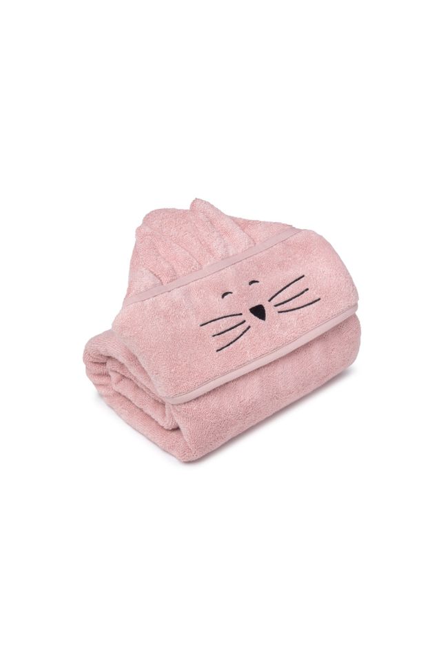Bamboo big powder pink towel - cat