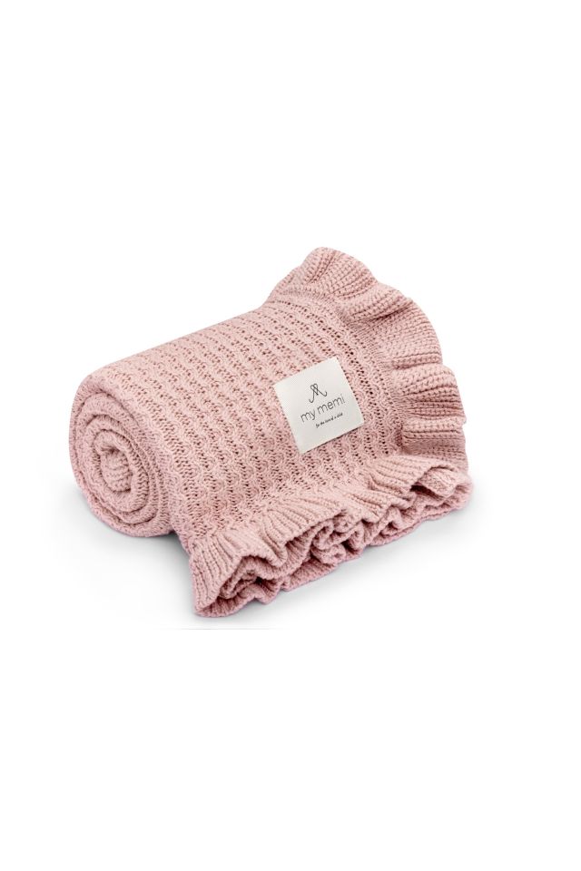 Bamboo blanket with a frill 85x105 powder pink