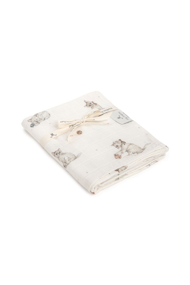 Bamboo muslin swaddle 120x120 - kittens
