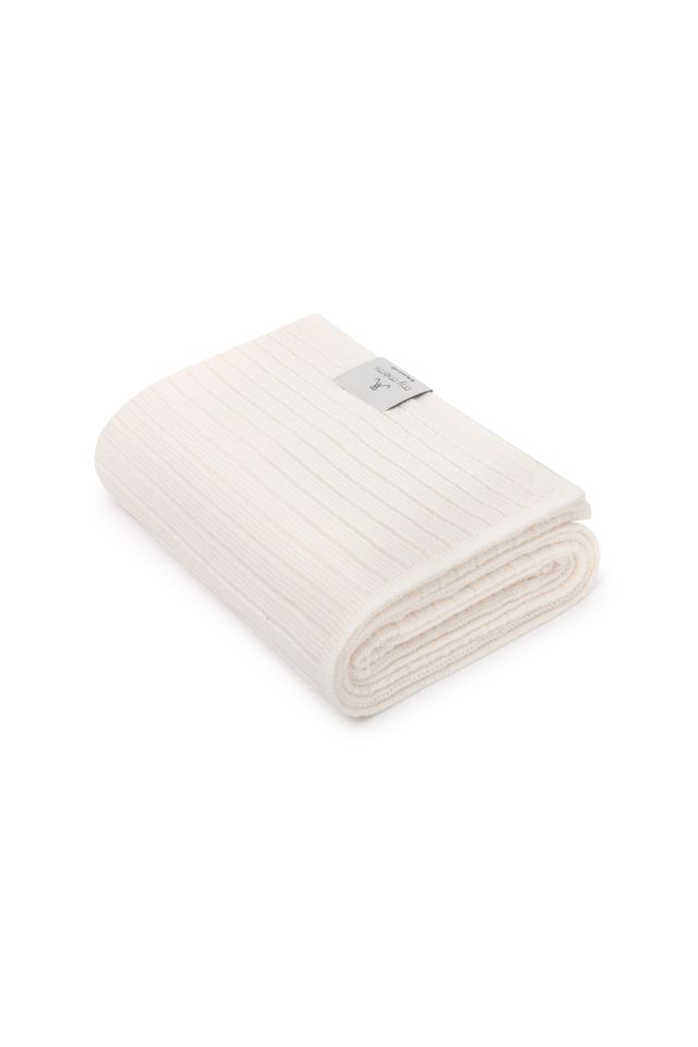 100% Natural Merino Wool Blanket Cream in Stripes - Premium Collection