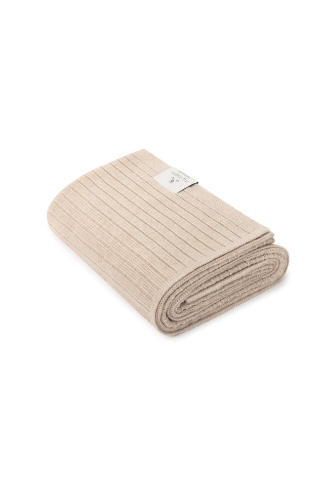 100% Natural Merino Wool Blanket Warm Beige in Stripes - Premium Collection