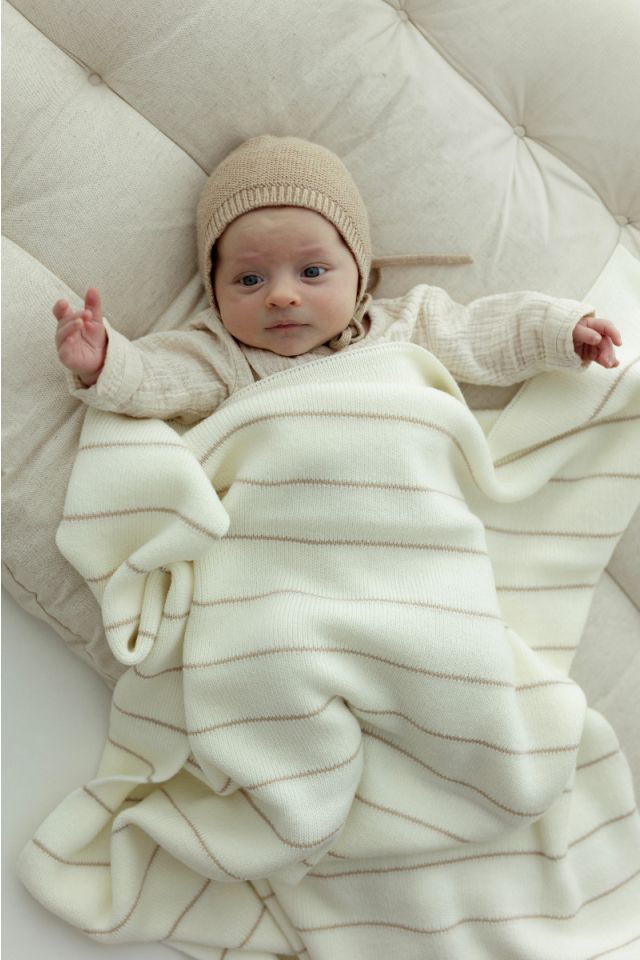 100% Natural Merino Wool Blanket Cream Lines - Premium Collection