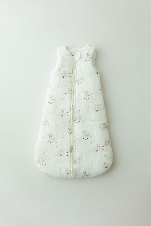 Organic cotton muslin baby sleeping bag 0 - 5 months 2.5 TOG - little sheeps