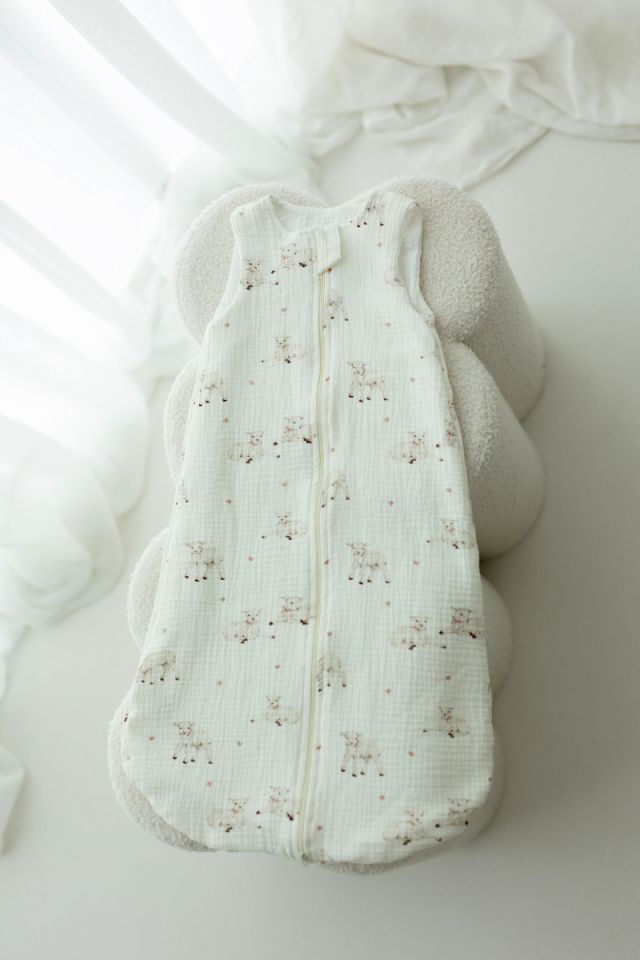 Organic cotton muslin baby sleeping bag 5 - 18 months 1.0 TOG - little sheeps