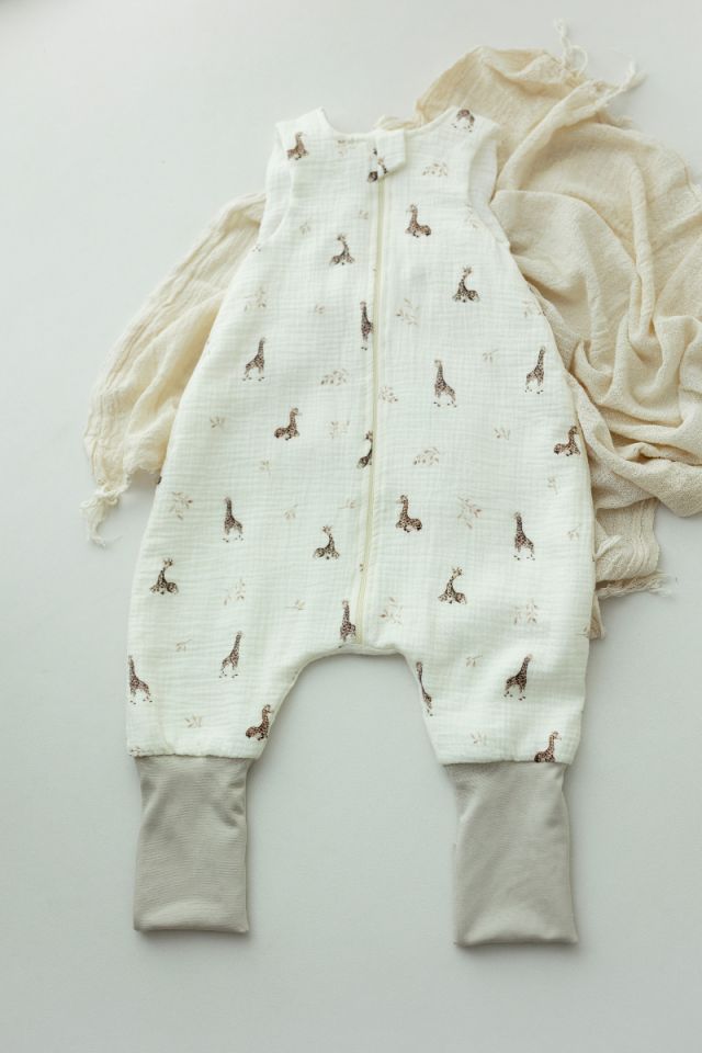 Organic cotton muslin baby sleeping bag with legs 1 - 3 years 1.0 TOG - giraffes