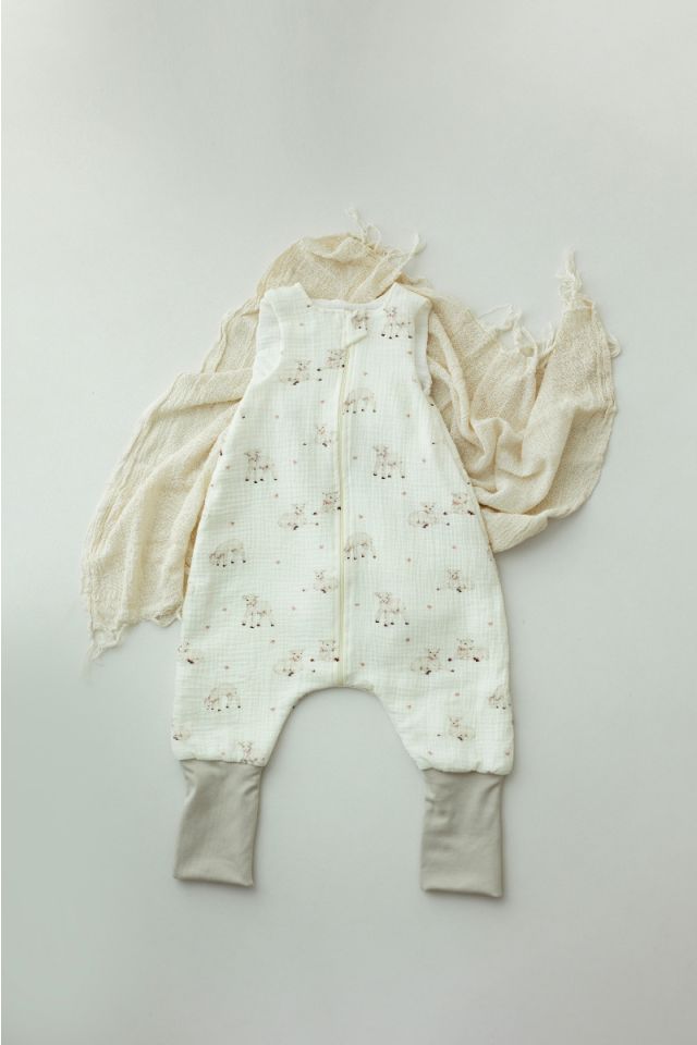 Organic cotton muslin baby sleeping bag with legs 1 - 3 years 1.0 TOG - little sheeps